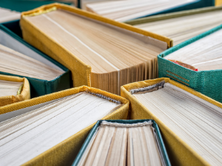 cluster of books viewed from the top